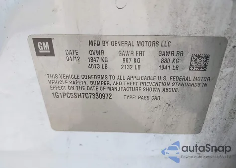 2012 Chevrolet Cruze Ls from USA, damaged, VIN 1G1PC5SH7C7330972